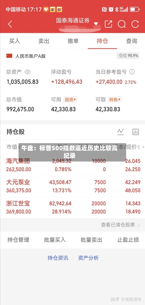 午盘:标普500指数逼近历史比较高
纪录-第2张图片
