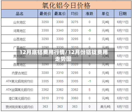 12月底铝费用行情/12月份铝锭费用走势图-第2张图片