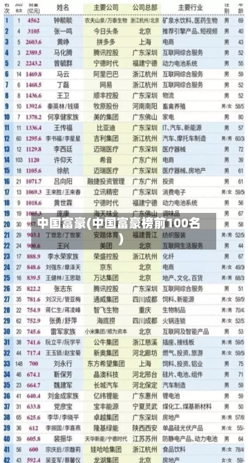 中国富豪(中国富豪榜前100名)-第1张图片